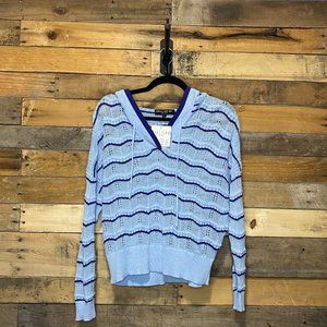 Central Park West Knit Kiki Rae Crochet Blue Stripe Sweater Sz S